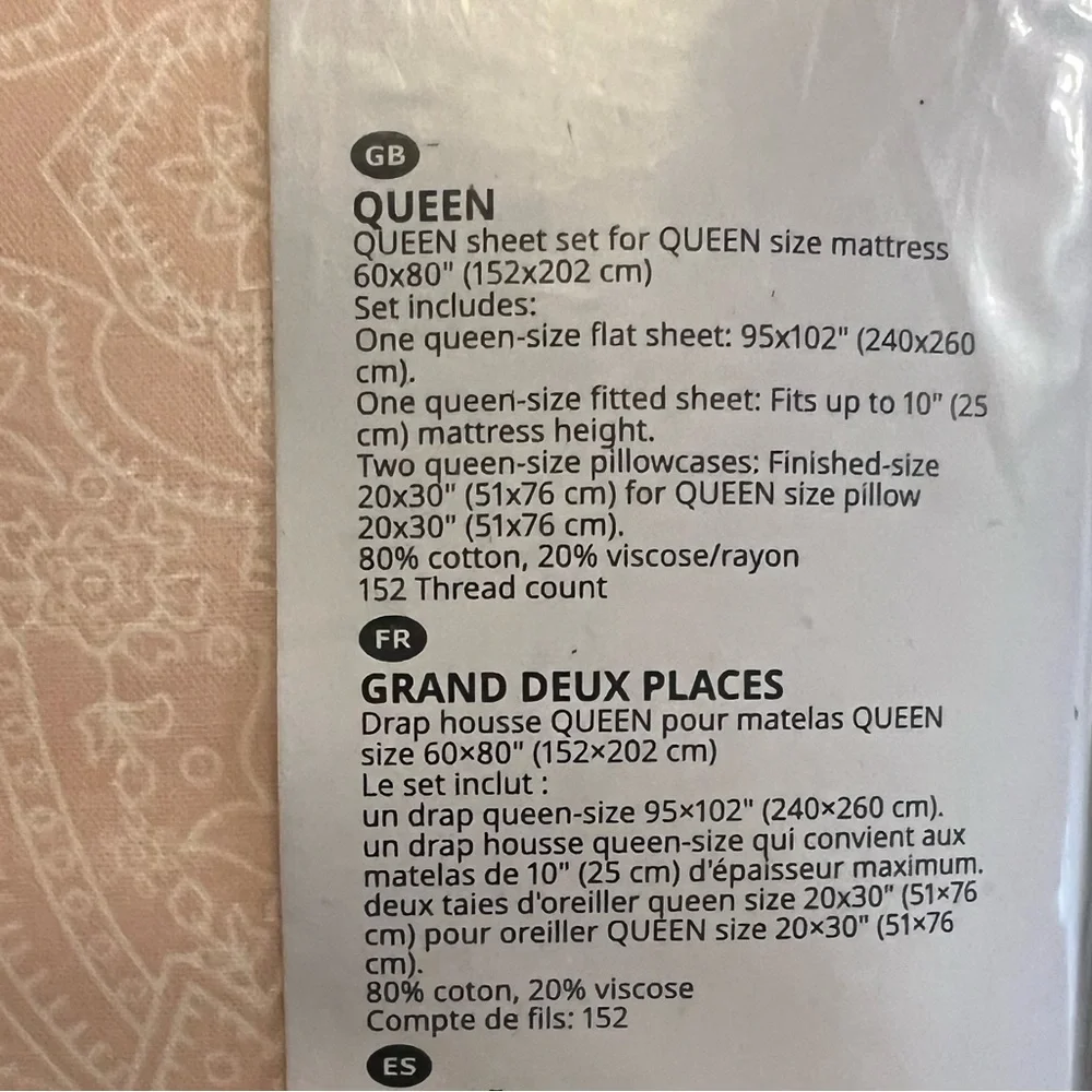 NEW‎ IKEA Queen Sheet set pink white print